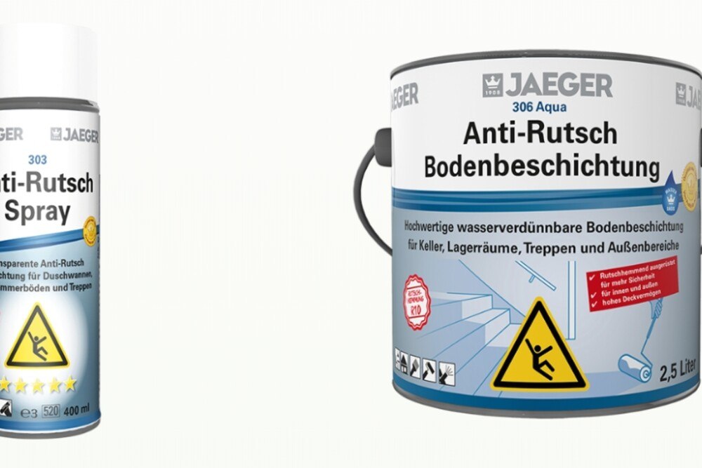 © Jaeger Lacke
Mit dem neuen Produktbaustein „Anti-Rutsch“ eröffnet Jaeger dem Verarbeiter lukrative Zusatzumsätze und Beratungssicherheit bei Privat- und Gewerbekunden. Für den Handel sind aufgrund des geringen Platzbedarfs attraktive Flächenerträge möglich. Mit dem neuen Produktbaustein „Anti-Rutsch“ eröffnet Jaeger dem Verarbeiter lukrative Zusatzumsätze und Beratungssicherheit bei Privat- und Gewerbekunden. Für den Handel sind aufgrund des geringen Platzbedarfs attraktive Flächenerträge möglich.