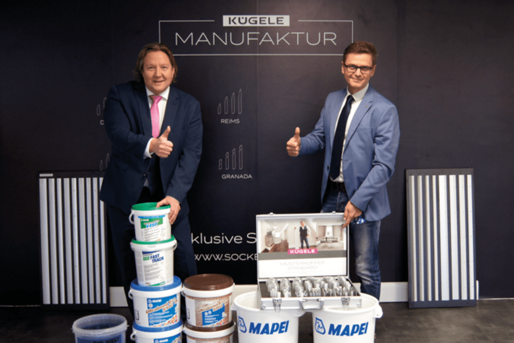 © Mapei Austria
Kügele-Geschäftsführer Markus Claudius Proll und Mapei-Geschäftsführer Andreas Wolf freuen sich auf die Zusammenarbeit. Kügele-Geschäftsführer Markus Claudius Proll und Mapei-Geschäftsführer Andreas Wolf freuen sich auf die Zusammenarbeit.