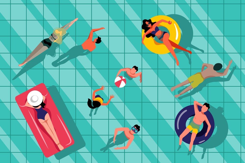 © iStock / Getty Images Plus / Volodymyr Kryshtal Menschen schwimmen im Schwimmbad, Illustration.