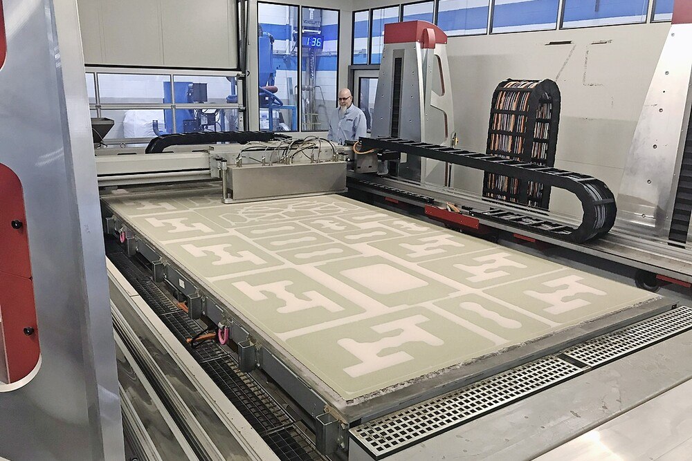 © TEI Equiptment International
3D-Sandrucker produziert Gusskerne für die Serienproduktion großformatiger, gewichtssparender Strukturbauteile bei einem amerikanischen Autozulieferer.
3D-Sanddrucker