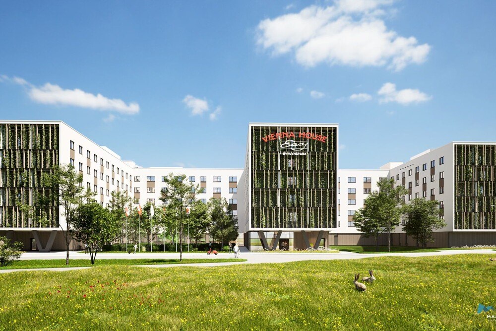 © Flughafen Wien Das Vienna House Easy Airport Vienna wird mit 510 Zimmern das größte Hotel Niederösterreichs am Flughafen Wien und Europas größtes Hotel in Holzbauweise sein