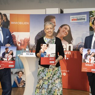 © Eva Kelety v.l.n.r. Wirtschaftsstadtrat Peter Hanke, Wien Holding-Geschäftsführung Sigrid Oblak und Kurt Gollowitzer.