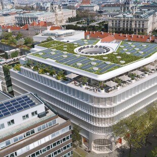 © Signa Holding / Habau Group So soll das neue Gebäudeensemble MAHÜ 10-18 der Signa Holding künftig aussehen.