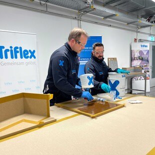 © Triflex Im TWZ im deutschen Minden schult Triflex Fachverarbeitungsbetriebe im sicheren Umgang mit den Flüssigkunststoffsystemen.