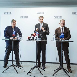 © Nadine Studelny Sozialpartner fordern Baupaket: Gewerkschafter Josef Muchitsch, WKO-Präsident Harald Mahrer und WKO-Generalsekretär Karl-Heinz Kopf